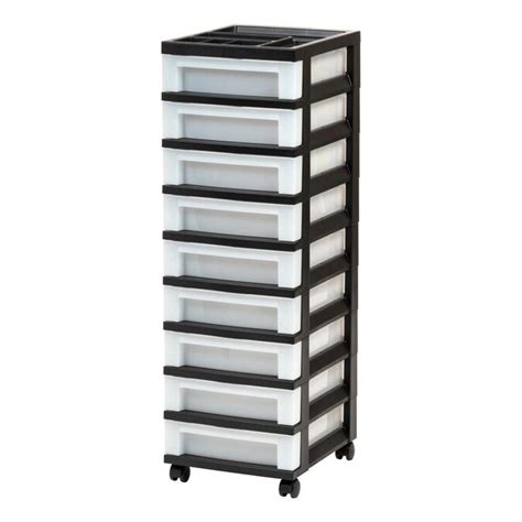 Iris 1 Compartment 9 Drawers Black Wheeled Plastic Drawer In The