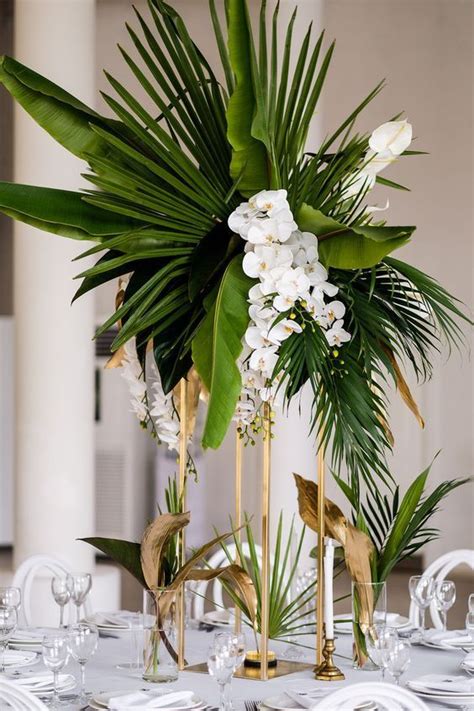 Gorgeous Orchid And Palm Wedding Centerpieces Beach Weddings Summer Weddings  Flower