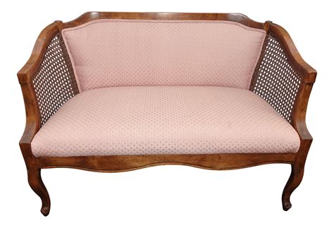 Vintage French Country Cane Pink Settee On Love Seat