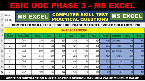 Esic Udc Phase 3 Computer Skill Test Question Paper Excel Previous Year