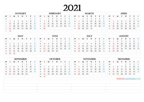 15 00 2021 bca garden flower 5x8 weekly planner. 12 Month Calendar Printable 2021 (6 Templates) - Free ...