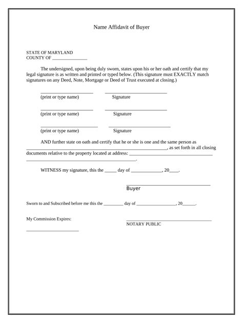 Name Affidavit Of Buyer Maryland Form Fill Out And Sign Printable Pdf Template Signnow