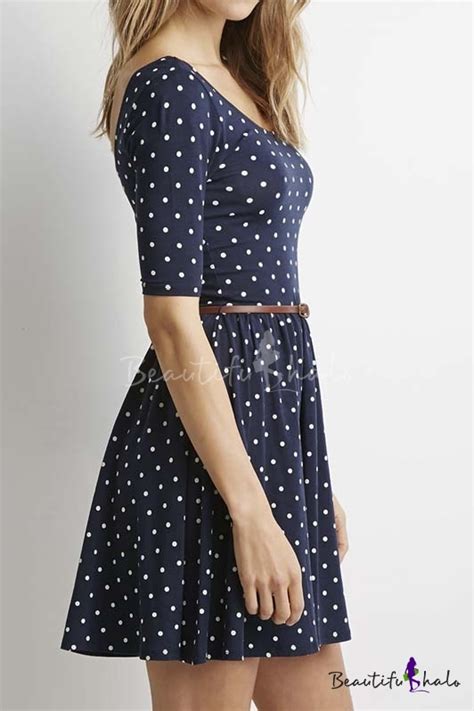 Polka Dot Scoop Neck Half Sleeve A Line Mini Dress Beautifulhalo Com