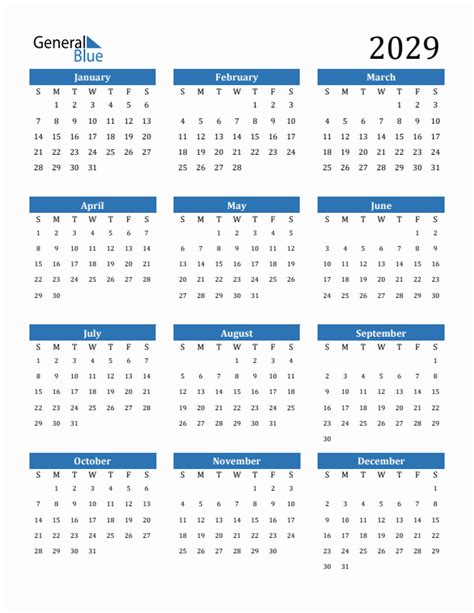 2029 Calendar Pdf Word Excel