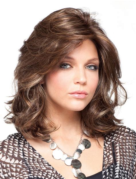 Fashionable Brown Shoulder Length Curly Wig Synthetic