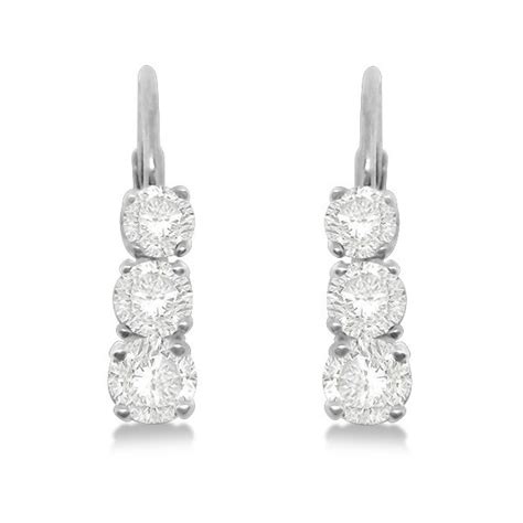 Three Stone Leverback Diamond Earrings 14k White Gold 050ct Ce74