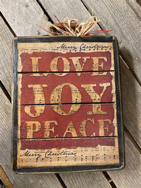 Rustic Love Joy Peace Crate Sign Primitive Sign Christmas Etsy