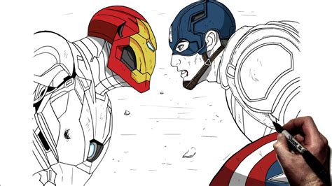 How To Draw Iron Man Vs Captain America Step By Step Marvel Youtube