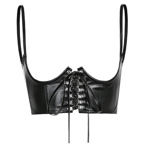 leather and lace leather crop top pu leather black bustier black corset gothic punk fashion
