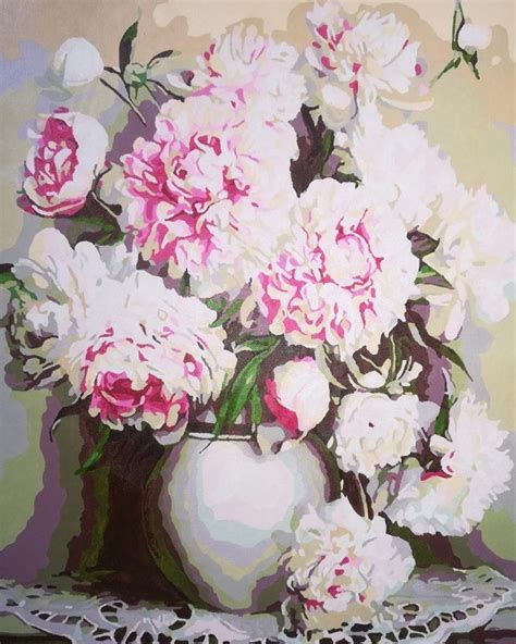 Peony Pink Europe Flower Diy Painting By Numbers Acrylic Paint Etsy
