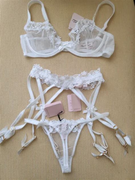 Agent Provocateur Rare Sexy White Averi Bra 32d Thongsuspender Size 2