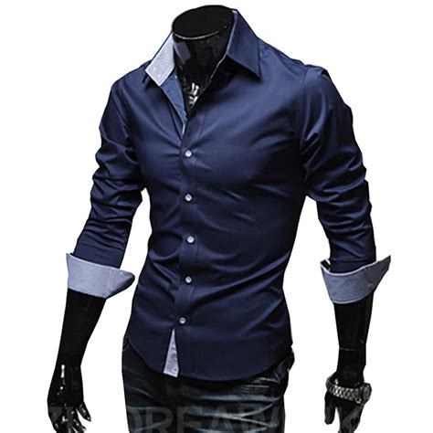 2018 New Designer Slim Fit Mens Casual Shirt Fashion Long Sleeve