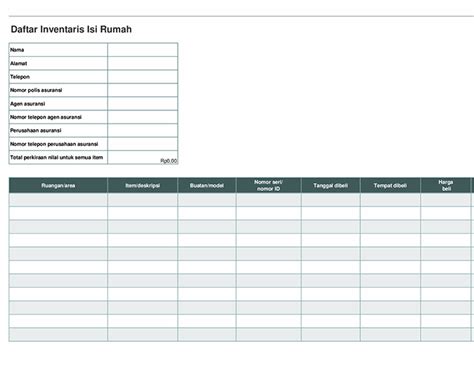 Contoh Tabel Inventaris Barang Kantor Contoh Format Daftar Inventaris