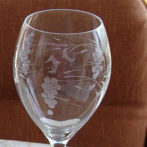 Vintage Wine Glass Glasses Etched Crystal Grape Leaf Stems Two Etsy