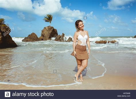 Woman In Tambaba Beach In Stockfotos And Woman In Tambaba Beach In Bilder