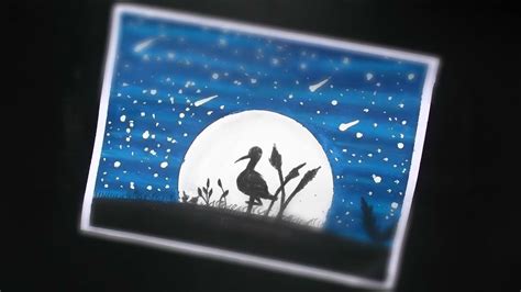 Oil pastel drawing custom soft touch oil pastel set. Menggambar pemandangan bulan malam - bangau kecil dengan ...