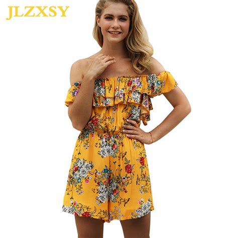 Jlzxsy Summer Sexy Off Shoulder Women Jumpsuits Playsuits Floral Print