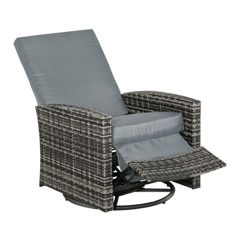 Outsunny Pe Rattan Wicker Recliner With 360° Swivel Wateruv Fighting Material Soft Cushion