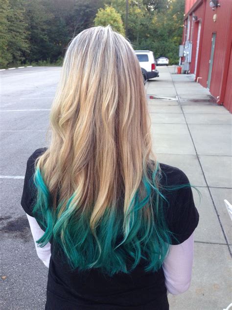 She stresses that going from blonde to brunette can take several appointments, and exposing your newly dyed hair to the sun or ocean water could potentially affect its vibrancy. Blonde hair with teal green ombre ends | Teal hair dye ...