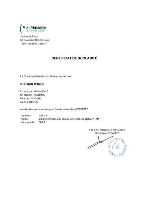 Certificat De ScolaritÉ