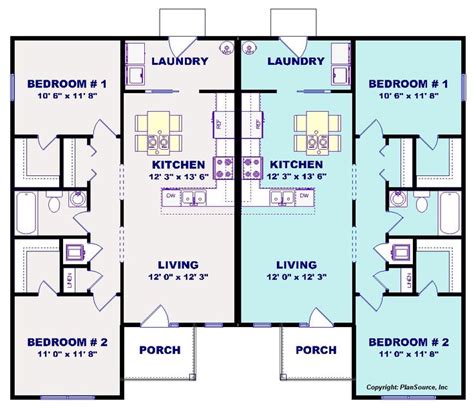 duplex house plan j1019 16d 2 bedroom 1 bath plansource inc duplex house plans duplex