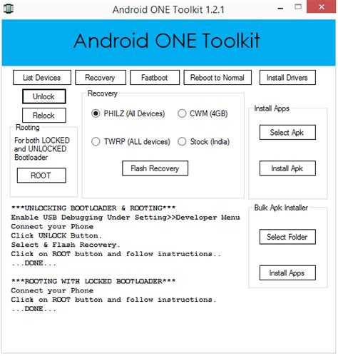 Android One Toolkit Oneclick Root Recovery Unlock Relock Bootloader Flashing Room