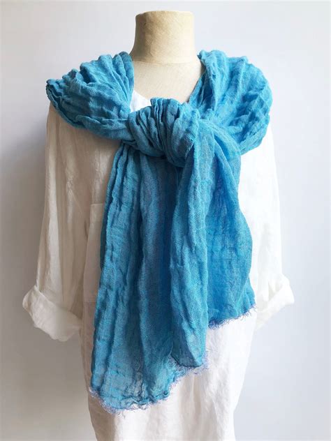 Bright Blue Gauze Linen Scarf Blue Linen Scarf Gauze Scarf For Her