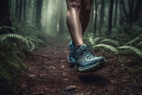 Close Up Image Of Trail Runner Woman Walking On Forest Ai Generated