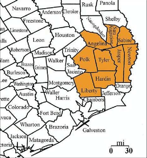 Map Of Southeast Texas Showing The Nine Counties Orange