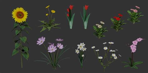 3d Model Flowers Pack Vr Ar Low Poly Cgtrader