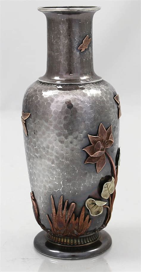 Gorham Sterling Hammered And Applied Mixed Metals Vase