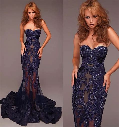 sexy evening dresses 2016 navy blue formal evening gowns sheer tulle beaded sequin appliques