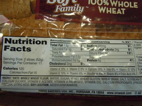 Whole Wheat Bread Nutrition Facts 2 Slices