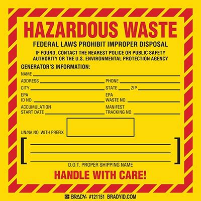 Hazardous Waste Label Requirements Epa Rcra Brady