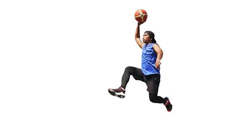 Asian Basketball Player Doing Dunk Jumping To Score With Clipping Path
