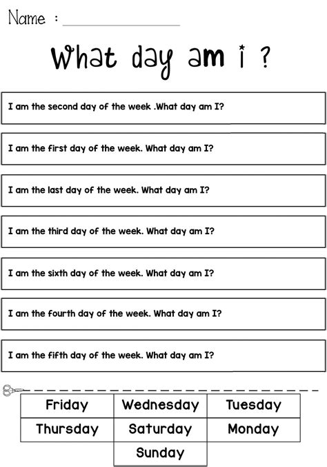 Free Days of the Week Worksheets | 101 Activity