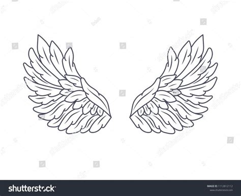 A Pair Of Angel Wings Wide Open Contour Drawing In Modern Flat Line