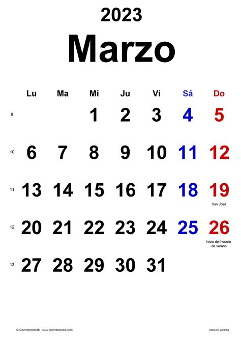 Calendario Marzo 2023 En Word Excel Y Pdf Calendarpedia