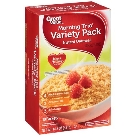 Great Value Instant Oatmeal Morning Trio Variety Pack 10 Count