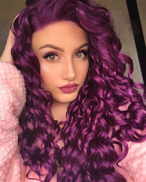 Dark Purple Curly Long Synthetic Lace Front Wig Curly Purple Hair