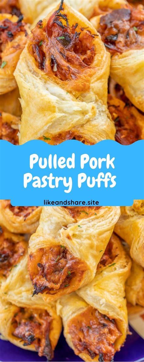 Sprinkle shredded cheese on pork if desired, and roll up the pastry sheet into a log shape. Pulled Pork Pastry Puffs - Like and Share