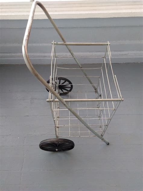 Vintage Shopping Cart Folding Wire Metal Pull Cart Grocery Etsy Canada