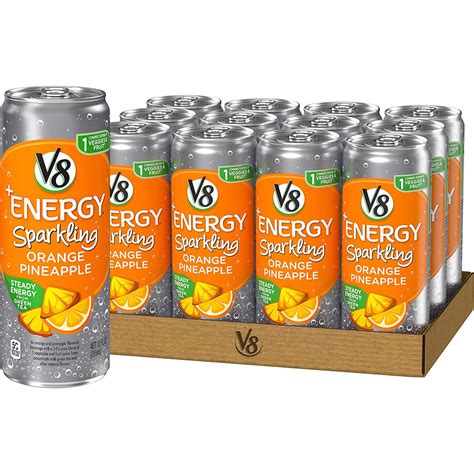V8 Energy Sparkling Juice Drink With Green Tea Orange Pineapple 12