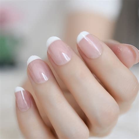 24pcs Classical Light Pink Clear French Nail Pointed Simple Design
