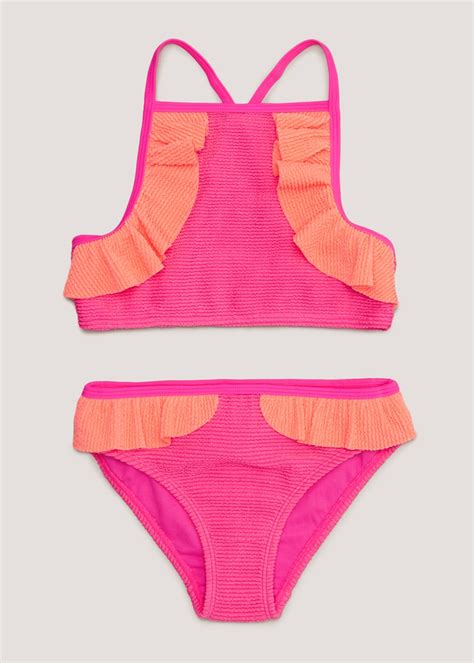 Girls Pink Crinkle Frill Bikini Set 4 13yrs Matalan