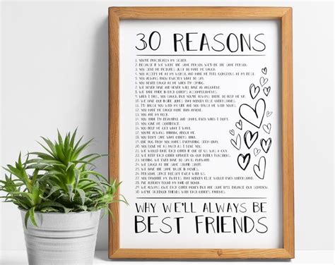 30 Reasons Friendship Print T Best Friend Ts Custom Etsy Diy