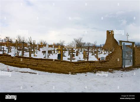 Cemetery And Old Church Ruins Covered In Snow Taos Pueblo New Mexico