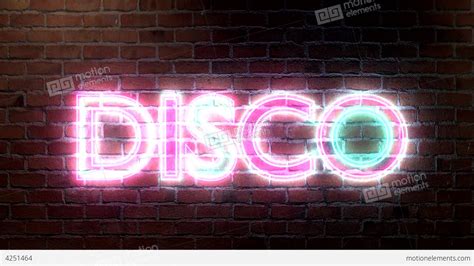 Disco Logo Neon Lights Sign On Brick Wall Text Glo Stock