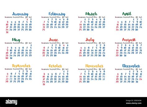 2021 Year Calendar On White Background Stock Vector Image And Art Alamy