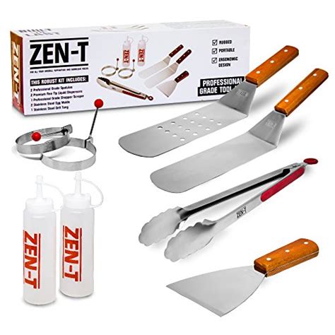 zen t 8 piece grill griddle bbq tool kit heavy duty professional grade stainless steel bbq